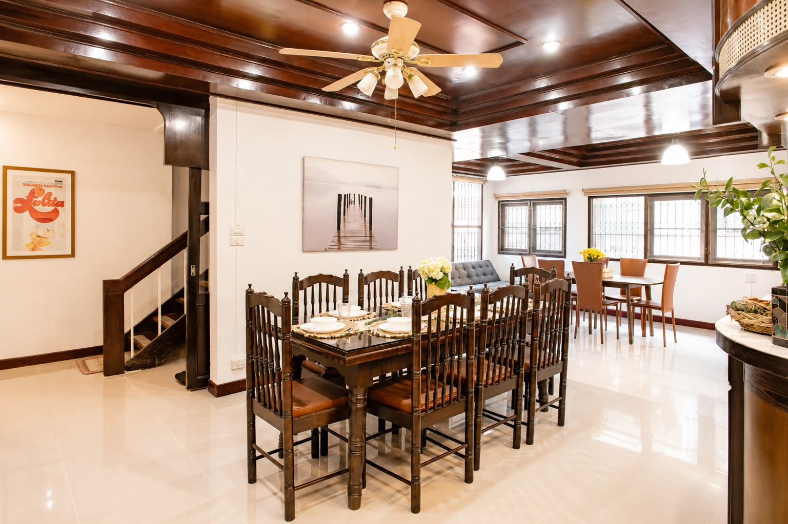 Open living and dining area